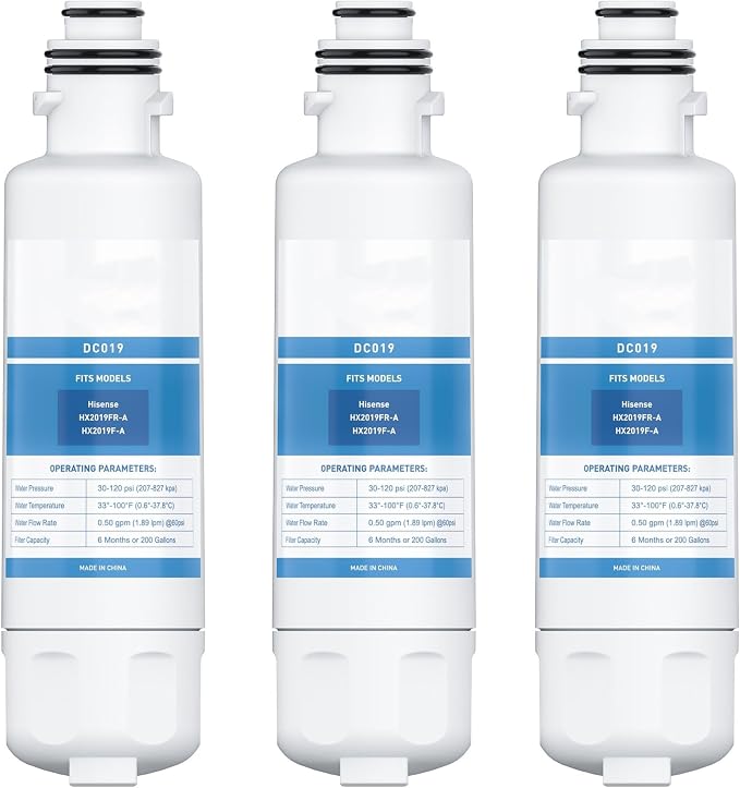HX2019FR-A, HX2019F-A Water Replacement, Compatible With Hisense HRM260N6TSE, HRFD560SW, HRCD585BW, HRCD650BW, HRFD634BW, HRCD586TBWB and Mora MRM260N6TSE, 3 PCS
