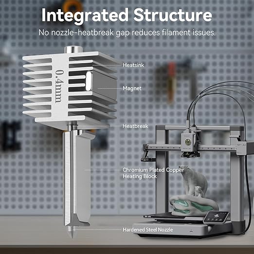 Upgrade A1/ A1 Mini/ A2L Quick-Swap Hotend 0.4mm Hardened Steel Nozzle Fast Speed&High Temp Integrated Structure Hot End with Silicone Cover Compatible with Bambu Lab A1/ A1 Mini/ A2L 3D Printers