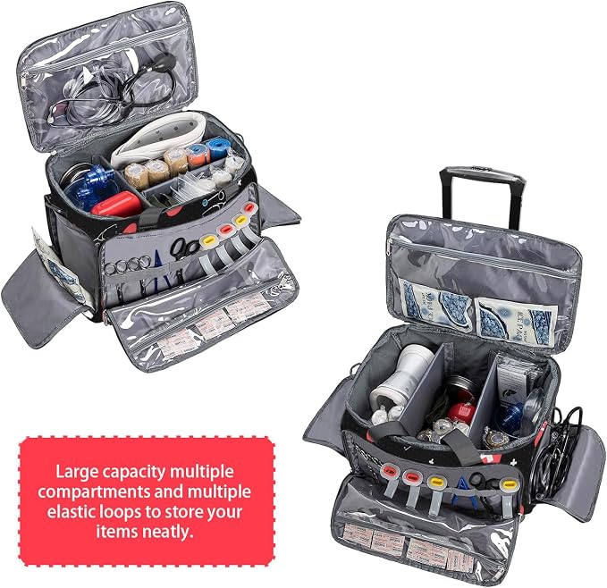 Medical Bag Rolling Roller Bag Trolley Duffel Nurses EMT CNA RN Empty for First Aid Responder Home Health Care Nursing Student Roll Duffle Bag Carry on Wheels Wheeled Work Physicians Doctor (HEART)