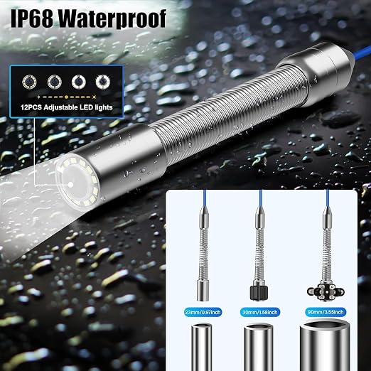 ESANAHO Sewer Camera 100FT/30M Borescopes Plumbing Snake Pipe Inspection Camera DVR & Audio Recorder 22MM with 5600Mah Battery 4.3" IPS Screen 12 LEDs HD 1000TVL 32GB Card