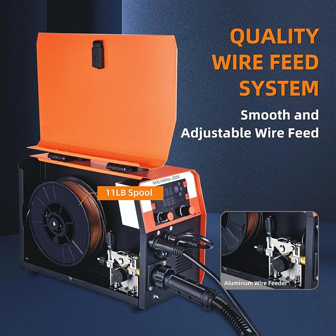 200A Gas Gasless Multiprocess Mig Welder,Flux Cored/MIG/Lift TIG/Stick Welder 4 in 1 Portable Welding Machine,With Synergic Control 110V/220V Dual Voltage Wire Feed Welder