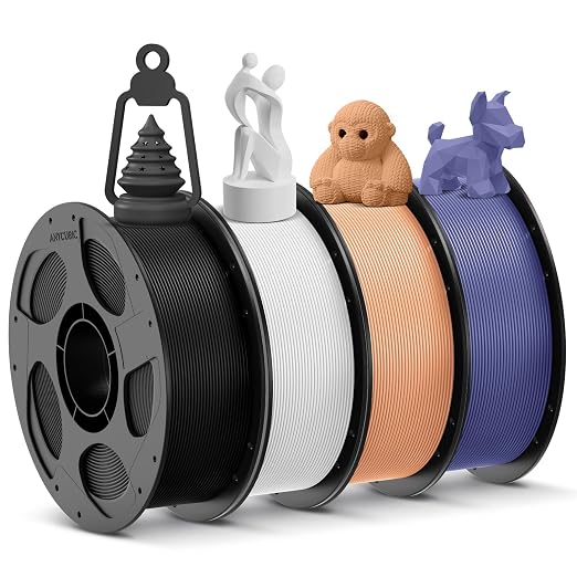 ANYCUBIC 3D Printer Filament PLA Bundle, PLA Filament 1.75mm Dimensional Accuracy +/- 0.02mm, 1KG Reusable Spool, Black+White+Peach Pink+Interstellar Violet, 4KG in Total