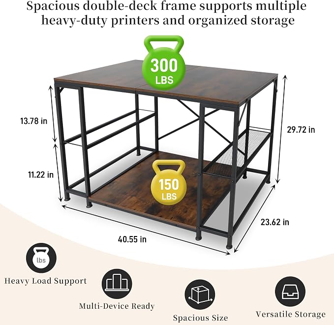 Upgraded 3D Printer Stand, Large 3D Printer Filament Storage Rack for Home Office, 2-Tier Under Desk 3D Printer Table Desk with Filament Storage for Printer Accessories Garage Workshop Studio