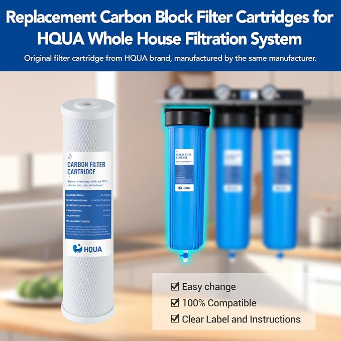Whole House Carbon Block Replacement Filter Cartridge, WF-CB20BB, Fit for WF3 Series, NSF certified Carbon Block