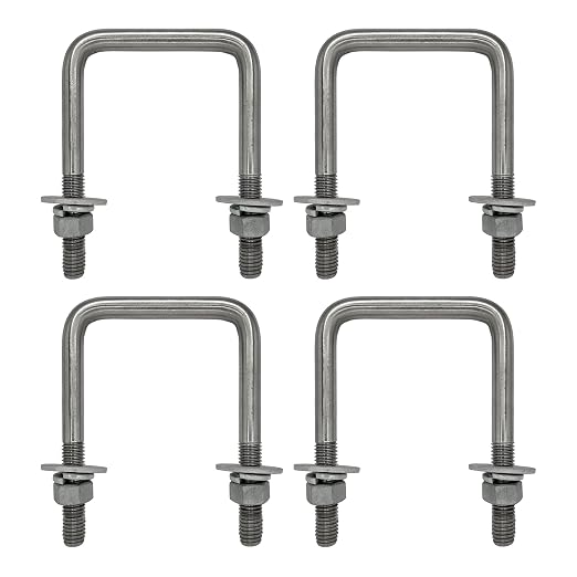 A.A Square U Bolt with Hardware for Boat Trailer, Galvanized Steel, 1/2" Diameter x 3-1/16" x 4-5/16" for 3x3 Beam (4 Pack)