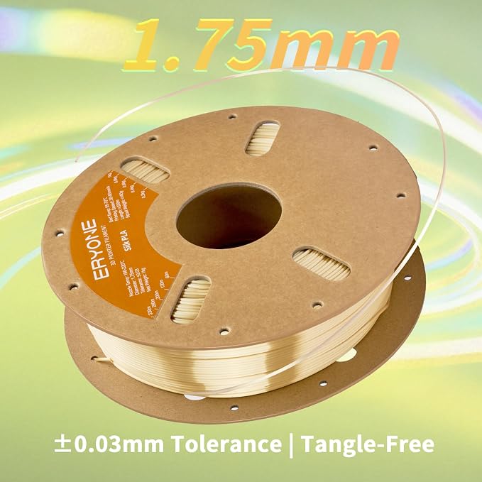 ERYONE Silk PLA Filament for 3D Printer 1.75mm +/- 0.03mm, Shiny Filament 1kg (2.1lbs)/Spool, Light Cream Yellow