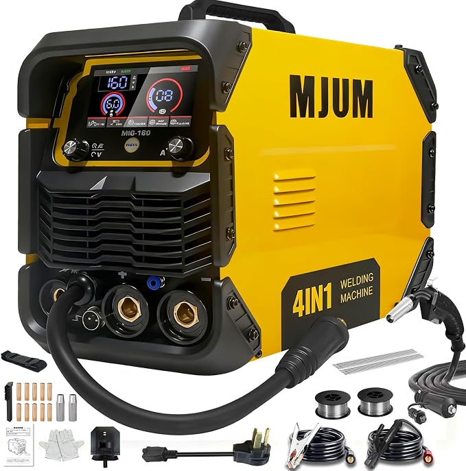 160A 4-in-1 Welding Machine: 110V/220V Dual Voltage MIG Welder with Smart Synergic Control, Flux Core/Gas MIG/Lift TIG/Stick Welder, IGBT Inverter HD Display for Home Repair Auto Fabrication