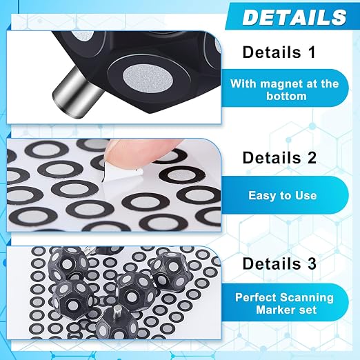 Kingdder 6 Pcs Magnetic 3D Scan Markers Set 2 Sheet 100 Point 3.0 mm 3D Scan Markers Dot Stickers Scanning Spray Scanner Turntable Compatible Tracking Dot Reference Point for Scanning