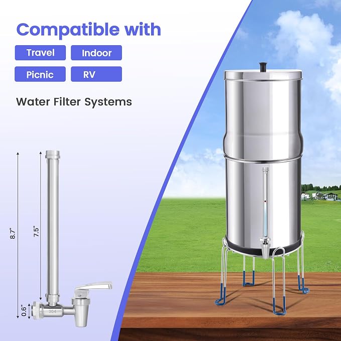 304 Stainless Steel Sight Glass Spigot, Compatible with Universal Gravity-Fed Water Filtration Systems, Clear Water Level View, Stainless Steel Handle