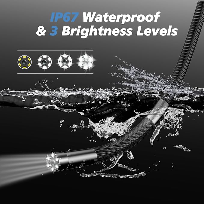 Two-Way Articulating Borescope Camera with Light, Industrial Endoscope Inspection Camera with 0.25 in Slim Articulated Probe, Waterproof Snake Scope for Mechanics & Engine Inspection - 5FT