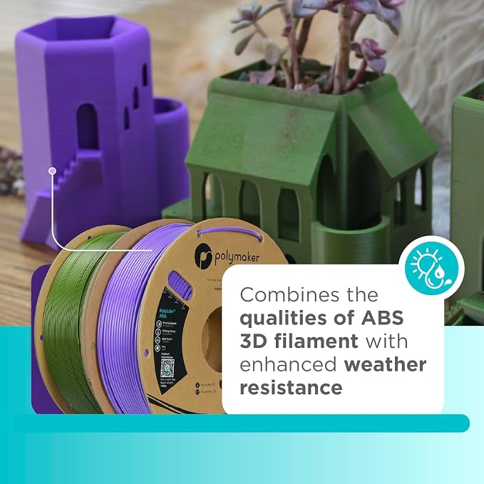 Polymaker ASA Filament 1.75mm Purple, 1kg ASA 3D Printing Filament, Heat & Weather Resistant - ASA 3D Printer Filament Perfect for Printing Outdoor Functional Parts