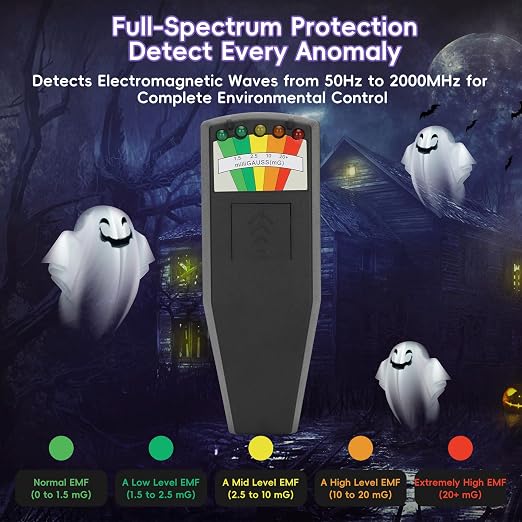 11 Pcs Ghost Hunting Kit with 1 EMF Meter,1 EVP Recorder, 1 Spirit Box,1 Speaker,1 Infrared Thermometer,1 UV Light,2 Brass Detection Rods,2 LED Light up Cat Balls & 1 Carrying Case