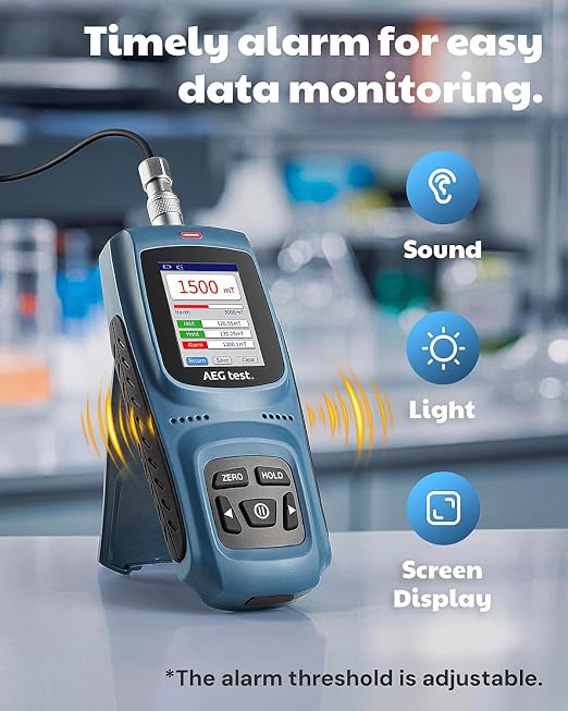 8103 Gauss Meter, Rechargeable Tesla Meter 0-2500mT, Transverse Probe, Magnetometer with Data Logging and Alarm, Magnetic Field Strength and Pole Tester, ±5% Accuracy for Factories, Workshops