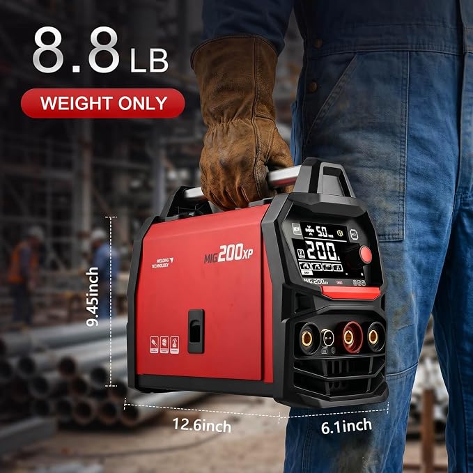 HGNVGZ MIG 200XP 4-in-1 Welder 110V/220V Dual Voltage IGBT | 4-in-1 MIG/TIG/Stick/Spool Gun, Synergic Control, LED Display, for DIY Auto Repair Workshop, Welding Goggles&Gloves Included