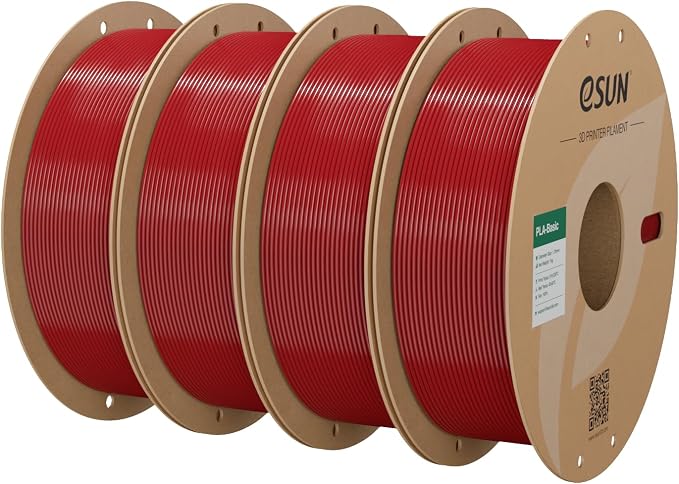 eSUN PLA Basic Filament 1.75mm, 3D Printer Filament High Speed PLA for Fast Printing, 1KG Spool, 4 Spools 3D Printer Filament, Fire Engine Red