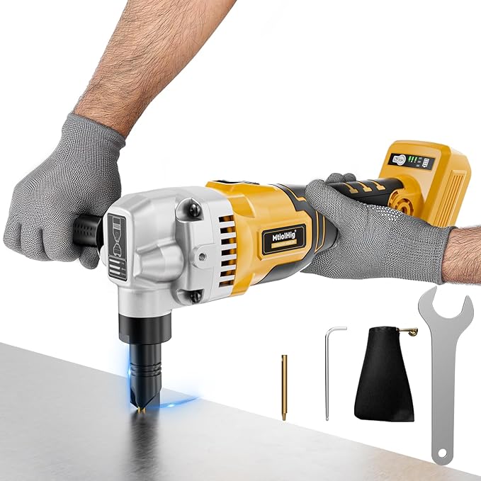 MtiolHig Cordless Metal Nibbler Compatible with DeWalt 20V Battery,18-Gauge Electric Nibbler with Assist Handle & 2 Blades, 1900RPM Brushless Metal Cutter for Stainless Steel, Aluminum(Tool Only)