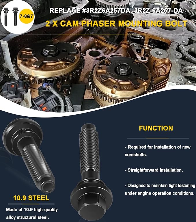 Timing Belt Tools Kit For Ford 4.6L 5.4L 6.8L 3V Engines, Valve Spring Compressor Tool, Cam Phaser Holding Tool, Timing Chain Wedge Tool, Crankshaft Position Holder, Cam phaser Mount Bolt, Pulley Bolt