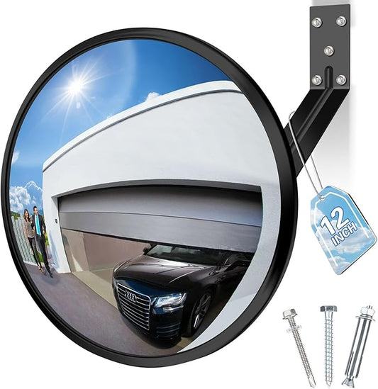 12 inch Acrylic Convex Mirror, Adjustable Wide Angle View Indoor Security Mirror, Corner Security Blind Spot for Warehouse, Office, Parking Garage and Traffic Safety