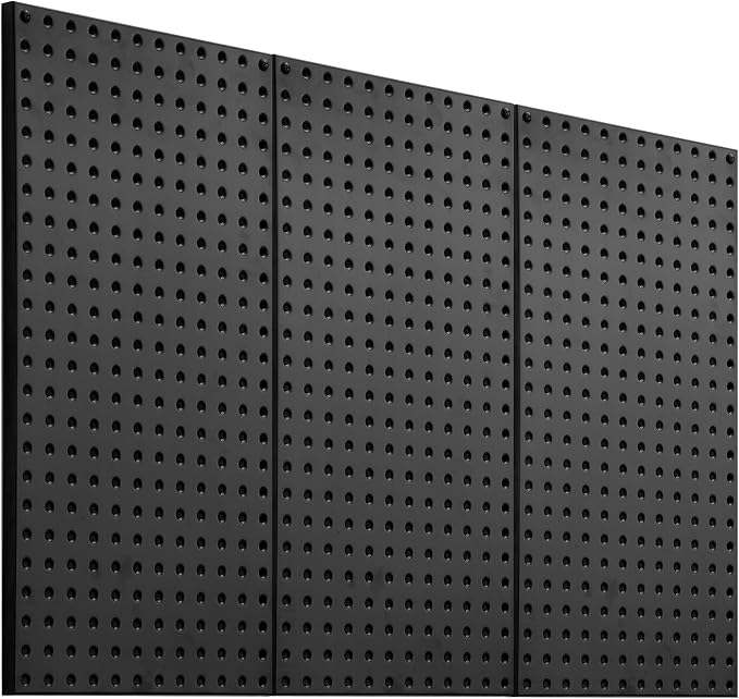 VEVOR Metal Pegboard Panels, 24" x 12" Pegboard, 3 Panels, Heavy Duty Steel Peg Board Wall Organizer, for Living Room Garage Tool Storage Workbench Office Organization Craft Room Kitchen Home, Black