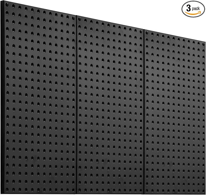 VEVOR Metal Pegboard Panels, 24" x 12" Pegboard, 3 Panels, Heavy Duty Steel Peg Board Wall Organizer, for Living Room Garage Tool Storage Workbench Office Organization Craft Room Kitchen Home, Black