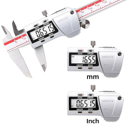 VINCA Absolute Origin IP54 Grade Digital Caliper, DCRA-0605 0-6 Inch/150mm, Inch/Metric Conversion, Stainless Steel, Full Metal Case, Large LCD Screen