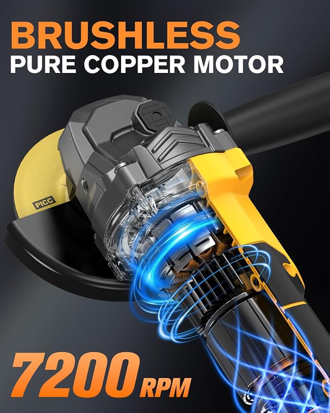 4-1/2" Cordless Angle Grinder Tool, Brushless Cordless Grinder For Dewalt 20V Max, With Quick-release Guard, 3-speed Control (Tool Only, NO Battery/Charger)