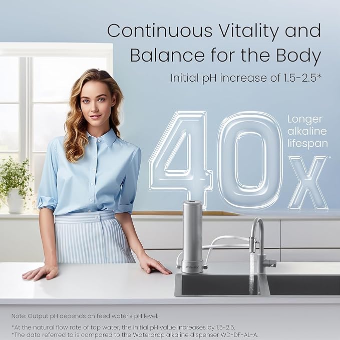 Waterdrop CTF-04 Alkaline Water Filter for Sink Faucet, NSF/ANSI 42 Certified Countertop Water Filter System, 5-Stage Stainless Steel Faucet, Reduces 99% Chlorine, 8000 Gallons, 1 Filter