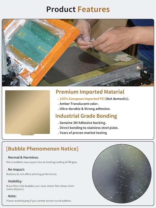 235mm Gold PEI Sheet for Flashforge Adventurer 5M/5M Pro/AD5X, Double Sided Textured/Smooth Spring Steel Build Plate | US-Imported Thicker Film & 10-Yr Proven High-Temp Performance