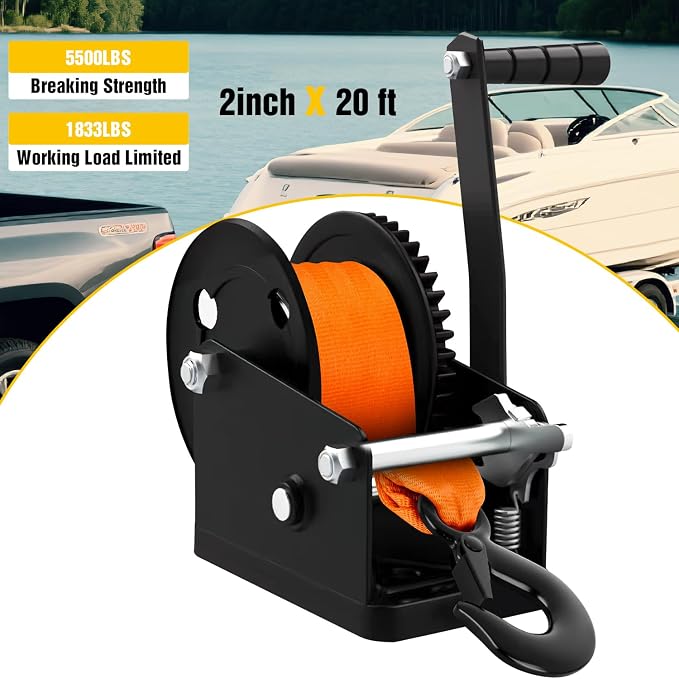 Boat Trailer Winch Strap 2 x 20Inch With Steel Hook 500 LBS Break Strength Winch Strap For Pontoon, Jet Ski, Fishing Boat