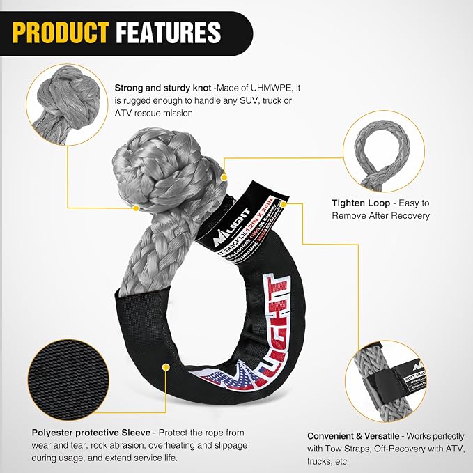 Nilight 2PCS Synthetic Soft Shackle 1/2" x 24" & Recovery Ring Kit - 56,000 LBS Shackle Breaking Strength with 46,000 LBS MBS Snatch Pulley for 4x4 Truck SUV ATV UTV Off-Road Vehicle Extraction (Gray)