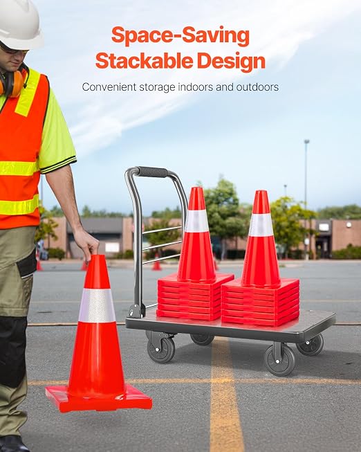 VEVOR 12Pack 18" Traffic Cones, Safety Road Parking Cones PVC Base, Orange Traffic Cone with Reflective Collars, Hazard Construction Cones for Home Traffic Parking