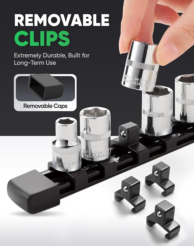 ALOANES 12PC Socket Organizer, Socket Rails Fit 1/2", 1/4" and 3/8" Drive | Heavy Duty ABS Socket Holders Hold up 172 Sockets for Toolbox Drawer Bags(Black)