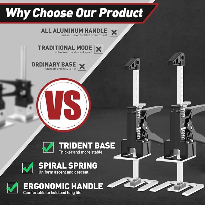 XClifes Labor Saving Arm Jack Handle 2 Pack, Construction Jack, Wall Tile Locator, Multi Function Height Adjustment Lifting Device, Door Panel Lifting Cabinet, Raised 9.8 in, Pair Dynamic Load 420 LB