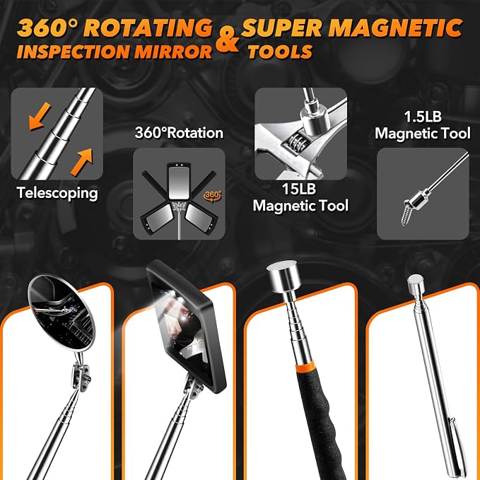 Fathers Day Gift for Husband Dad, Gifts for Men Extendable Telescoping Magnetic Pickup Tools Set, Anniversary Birthday Gift for Men Husband Him, Fathers Day Gift from Daughter Wife, Cool Gadgets Tools