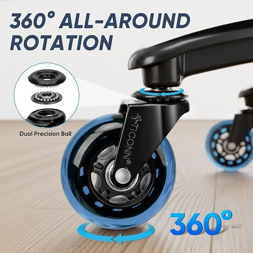 TICONN Office Chair Caster Wheels Set of 5 for Tile, Hardwood Floors and Carpets, Universal Fit for Most Chairs (Blue)