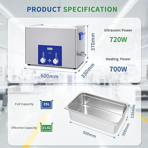 DK SONIC Industrial Ultrasonic Cleaner 37L,720W Commercial Sonic Cleaner with Encoded Timer,Heater&Basket, Multiple Functions for Carburetors, Motorcycle Engines, Chains