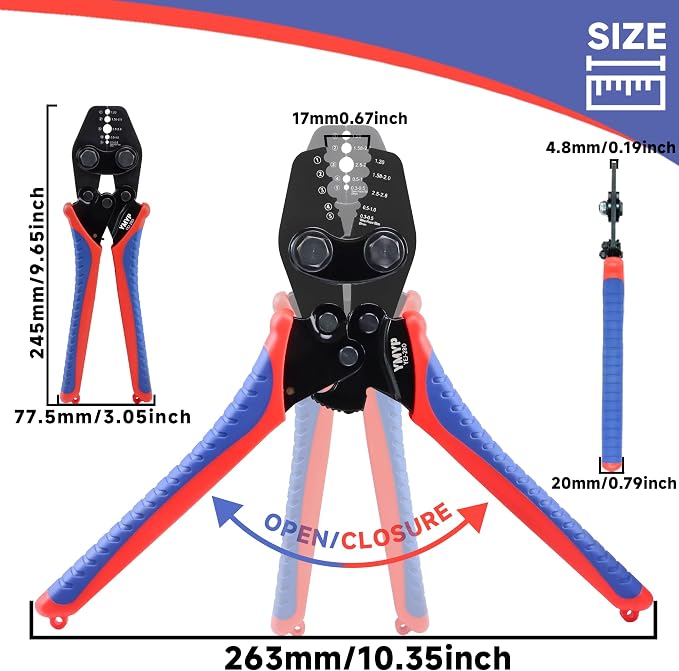 Wire Rope Crimping Tool with Ratchet, Ferrule Swaging Tool for Aluminum Sleeves, Loop Sleeves, Wire Rope Crimper for 1/64"-7/64'' (0.3mm-2.8mm) Cables, Heavy-Duty Swaging Tool for Railing,Fishing