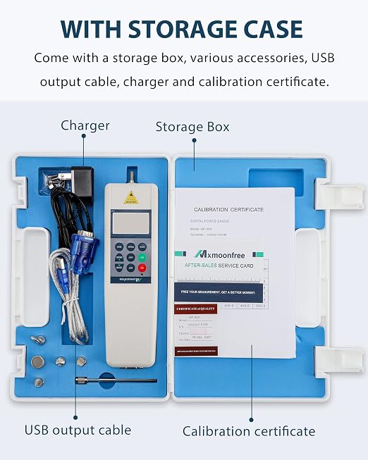 500N Digital Force Gauge Push Pull Meter with USB Output | Tension Compression Destructive Testing Auto Backlit LCD Auto Power Off High Precision Load Cell for Lab Industrial QC