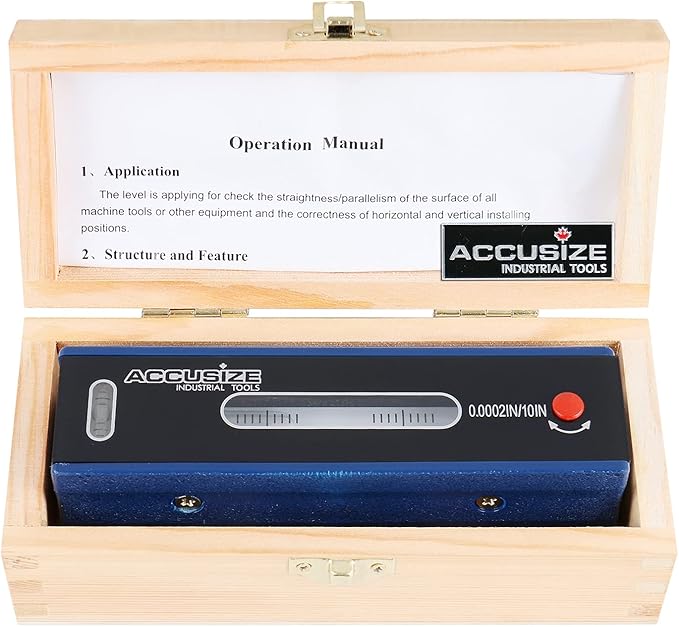 Accusize Industrial Tools 6 inch Master Precision Level in Fitted Box, Accuracy 0.0002''/10'', S908-C684 | Accuracy 0.0002"/10", V-Groove Base, Cross Test Vial, Insulating Grip, Cast Iron