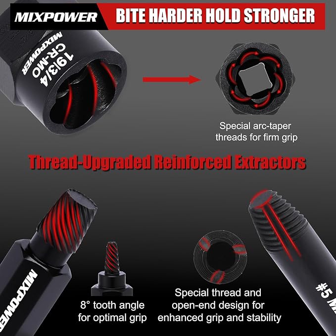 MIXPOWER 46-Piece Impact Bolt Extractor Socket Set,Bolt & Nut Remover Socket Tool Kit, Stripped Bolt Extractor for Damaged Screws and Bolts