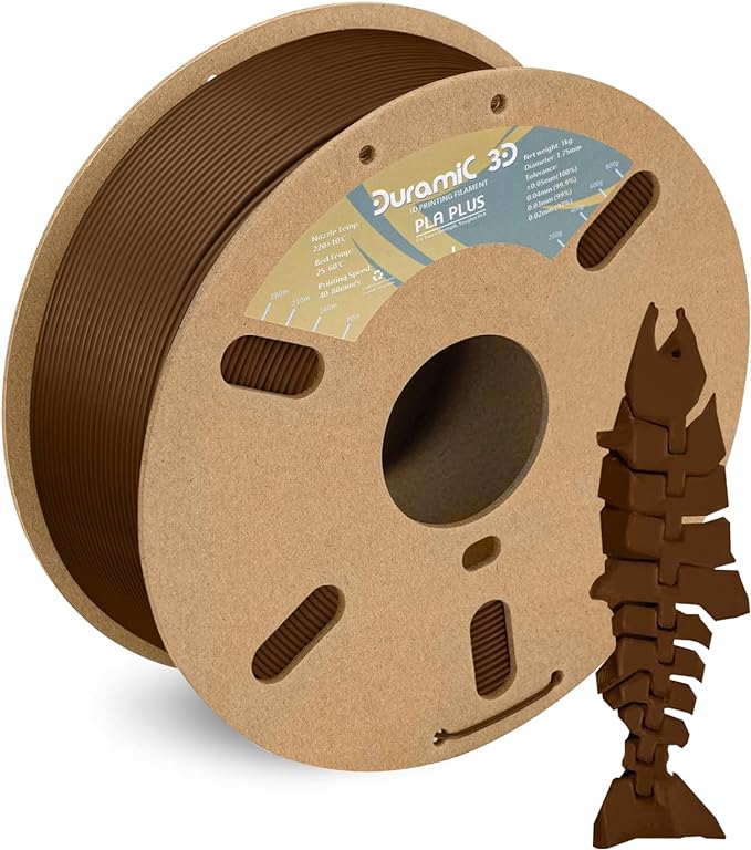DURAMIC 3D PLA+ Printer Filament 1.75mm PLA Plus Neatly 2Kg Spool(2.2lbs) | PLA Pro Tougher and Stronger, Dimensional Accuracy Probability +/- 0.02mm Brown