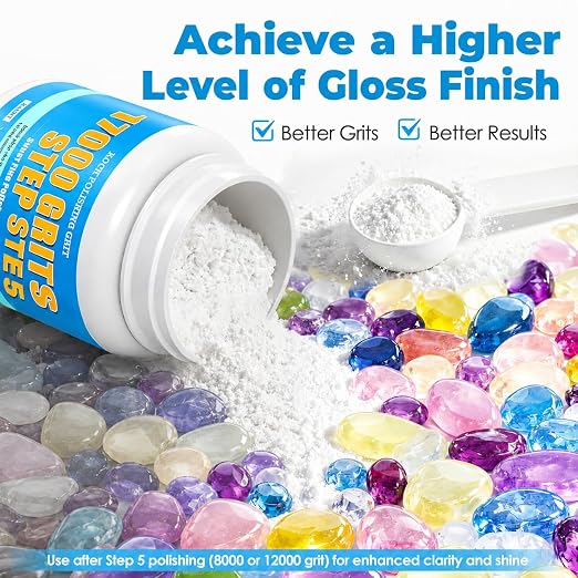 17000 Grit Aluminum Oxide Rock Tumbler Polish – Ultra-Fine Final Stage (Step 5), Maximum Gloss Polishing Powder for Rocks, Gems, Glass & Jewelry Making, Polish Refill, 1 lb