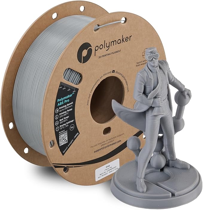 Polymaker ABS Pro 3D Printer Filament 1.75mm, Grey 1kg Engineering Grade ABS with High Heat Resistance, Durable, Tough, for Functional Parts, Printer Components & Prototypes