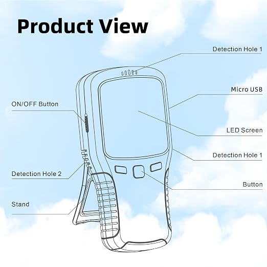 Air Quality Monitor, 5-in-1 Air Quality Tester, for Enclosed Spaces | Measures HCHO, TVOC, AQI, PM2.5, PM10，with a color LED screen showing specific real-time data clearly.