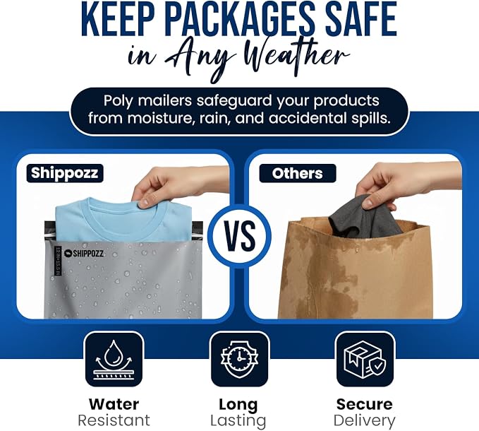 Shippozz 12x15.5 Poly Mailers 500 Pack, Durable Waterproof Polymailers for Shipping Clothes, Self Seal Mailing Bags for Small Business Packaging Supplies, Mailing Envelopes for Books, and Accessories