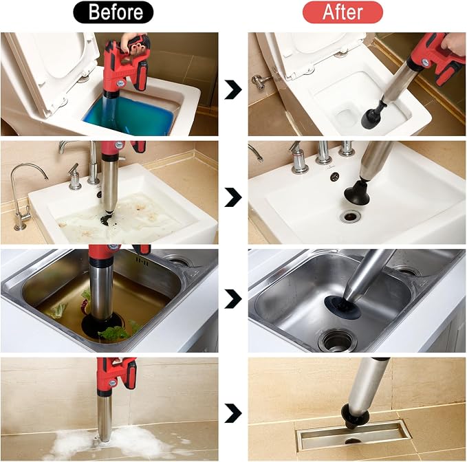 Electric Toilet Plunger，Drain Clog Remover Tools,High Pressure Air Toilet Plungers Heavy Duty Plunger For Toilet,Bathroom,Floor Drain,Sewer,Pipe，RED