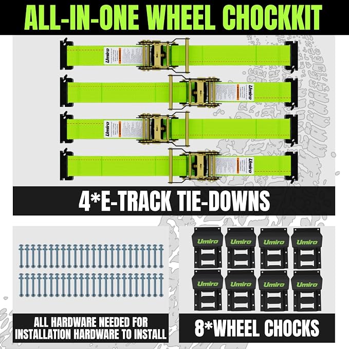 UTV Wheel Chock Tie-Down Kit, 4-Pack 2" x 10' E Track Ratchet Straps, 4,500lb Break Strength, Heavy Duty Trailer Tire Straps for SXS, UTV, ATV, Lawn Mower (Neon Green, 4pack)