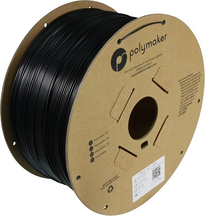 Polymaker ASA Filament 1.75mm Black, 3kg ASA 3D Printing Filament, Heat & Weather Resistant - ASA 3D Printer Filament Perfect for Printing Outdoor Functional Parts