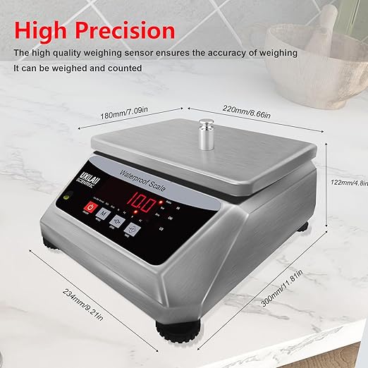 Professional Waterproof Digital Food Scale 66lb with Large Weighing Pan Stainless Steel Kitchen Scale for Coffee, Baking, Meat, Fish and Vegetables Commercial Grade Waterproof Scale