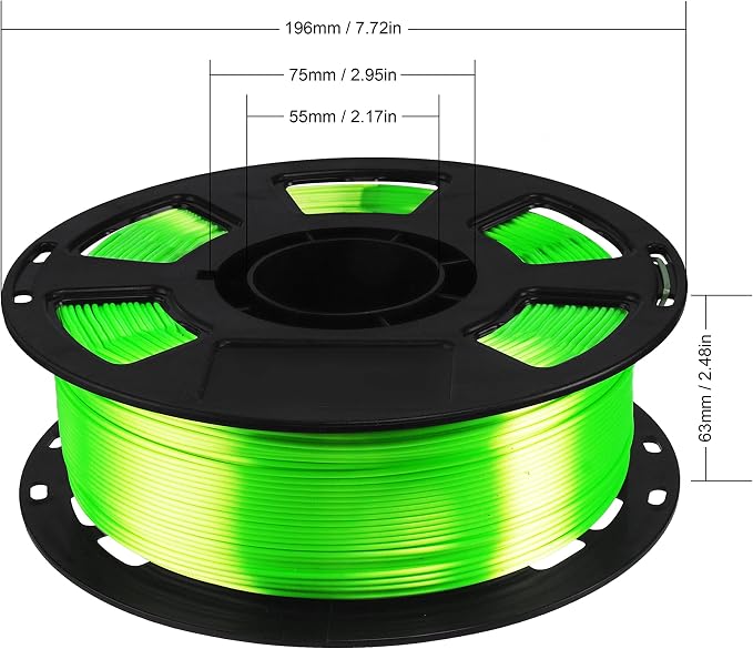 Shiny Silk Bright Lime Green PLA 3D Printing Material, 1kg 2.2lbs 1.75mm 3D Plastic Material, Widely Support for FDM 3D Printer, Easy to Print with Extra Sample by BBLIFE